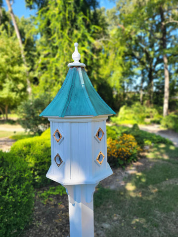 Patina Copper Roof Birdhouse Handmade, Octagon Shape, Extra Large With 8 Nesting Compartments, Weather Resistant Birdhouse Outdoor