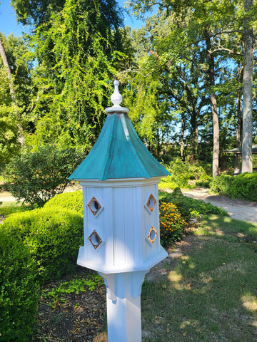 Patina Copper Roof Birdhouse Handmade, Octagon Shape, Extra Large With 8 Nesting Compartments, Weather Resistant Birdhouse Outdoor