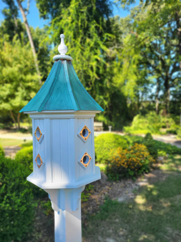 Patina Copper Roof Birdhouse Handmade, Octagon Shape, Extra Large With 8 Nesting Compartments, Weather Resistant Birdhouse Outdoor