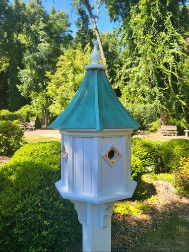 Copper Roof Birdhouse Handmade, Octagon Shape, Patina Copper Extra Large With 4 Nesting Compartments, Predator Guards