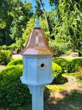 Load image into Gallery viewer, Bell Patina Copper Roof Bird House Handmade, Octagon Shape, Extra Large With 4 Nesting Compartments, Weather Resistant Birdhouses
