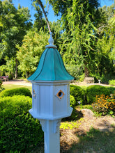 Load image into Gallery viewer, Bell Patina Copper Roof Bird House Handmade, Octagon Shape, Extra Large With 4 Nesting Compartments, Weather Resistant Birdhouses
