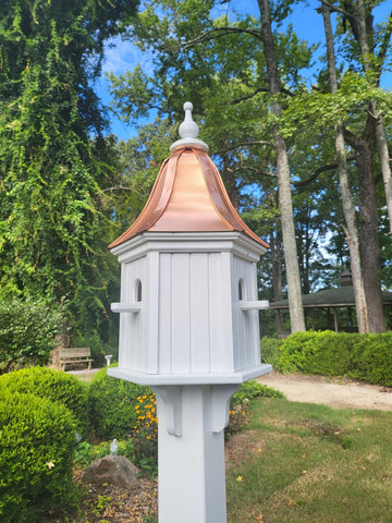 Copper Roof Birdhouse Handmade, 6 Sided, Large With 3 Nesting Compartments, Weather Resistant Birdhouses