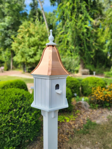 Copper Roof Birdhouse Handmade, 6 Sided, Large With 3 Nesting Compartments, Weather Resistant Birdhouses