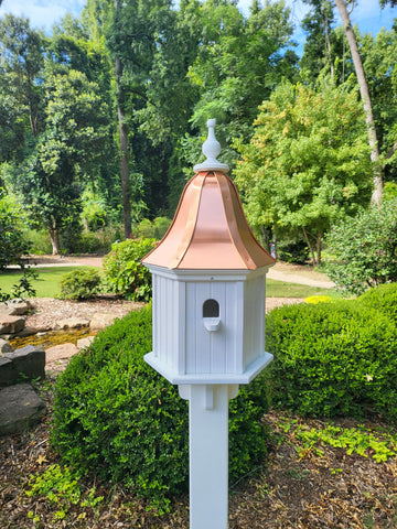 Copper Roof Birdhouse Handmade, 6 Sided, Large With 3 Nesting Compartments, Weather Resistant Birdhouses