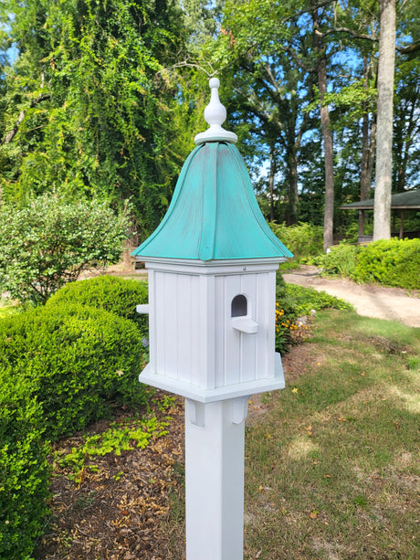 Patina Copper Roof Bird House Handmade, Large 6 Sided With 3 Nesting Compartments, Weather Resistant Birdhouses