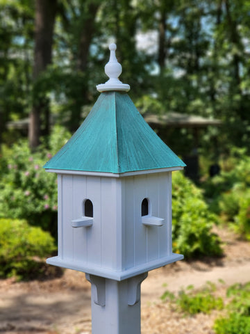 Patina Copper Birdhouse With Copper Predator Guards, With 4 Nesting Compartments Weather Resistant, Birdhouse Outdoor