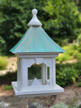 Load image into Gallery viewer, Hanging Bird Feeder, Patina Copper Roof, Large Capacity Feed Tray, Square Design
