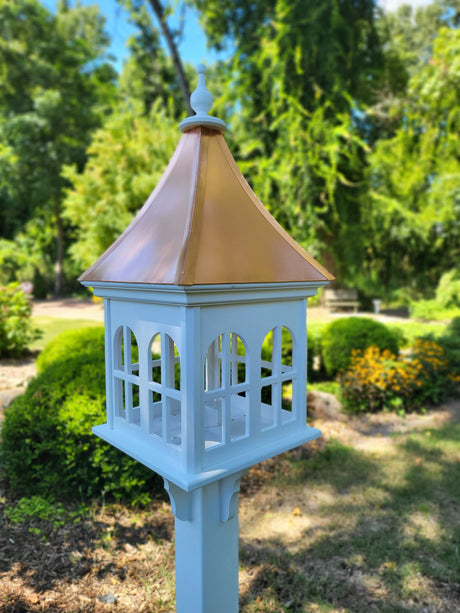 X-Large Bird Feeder With Patina Copper Roof, Double Window Design, Premium Feeding Tube