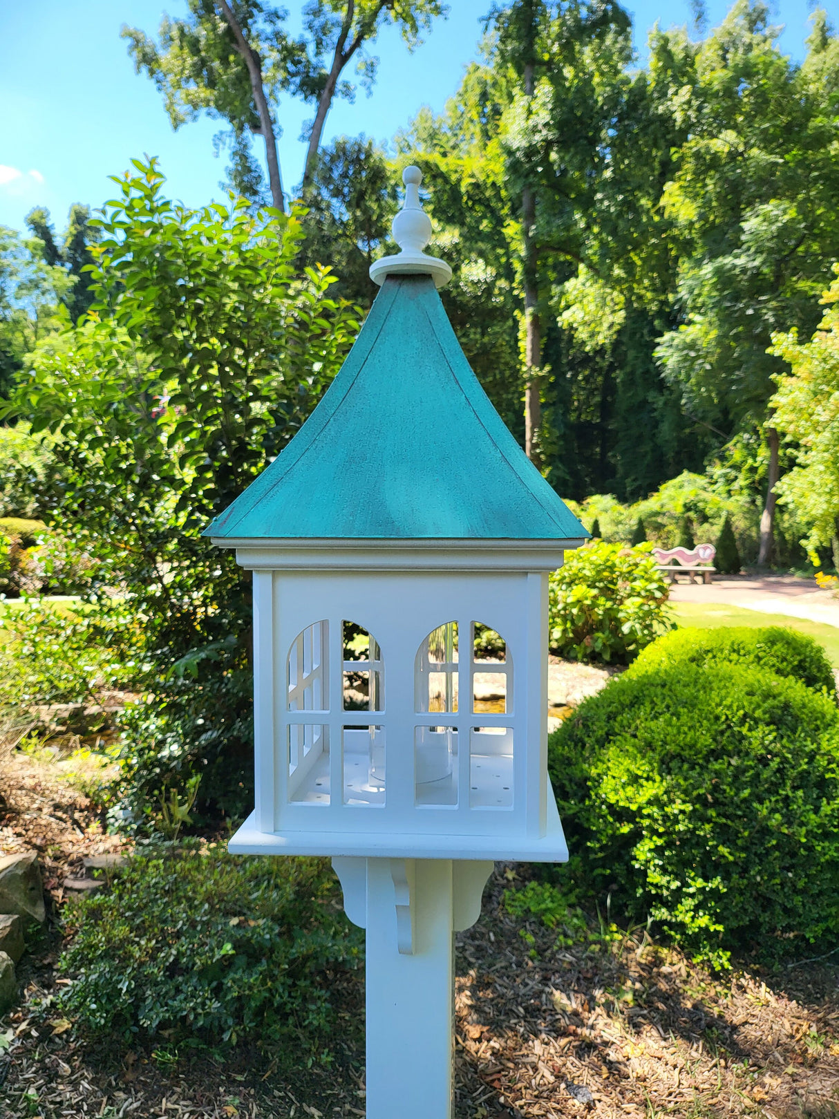 X-Large Bird Feeder With Patina Copper Roof, Double Window Design, Premium Feeding Tube