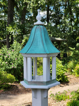 Patina Copper Roof Bird Feeder Large, 6 Sided, Bell Shaped Roof, Premium Feeding Tube