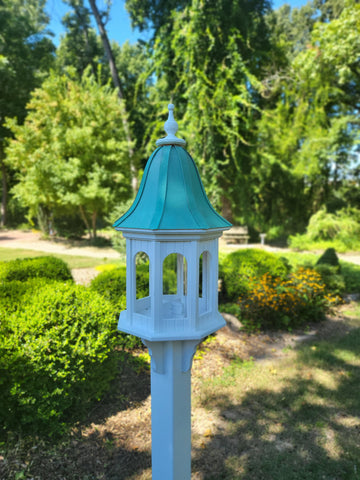 Patina Copper Roof Bird Feeder Large, 8 Sided Octagon, Premium Feeding Tube, Roof Options