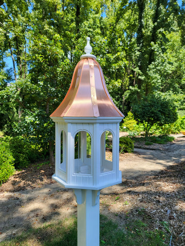 X-Large Bird Feeder With Patina Copper Roof, Octagon Design, Premium Feeding Tube