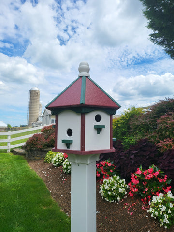 Holiday Colorful 6 Nesting Compartments Birdhouse, Amish Made, Weather Resistant Birdhouse Outdoor