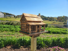 Load image into Gallery viewer, Log Cabin Bird Feeder - Free Shipping - Amish Handmade - Cedar Roof - Yellow Pine and Stone Chimney
