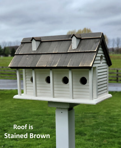 Purple Martin - White - Bird House - Amish Handmade Primitive Design- 6 Nesting Compartments -  Birdhouse outdoor - Purple Martin