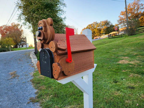 Bear Mailbox  Amish Handmade, Wooden With Metal Box Insert USPS Approved - Made With Yellow Pine Rougher Head