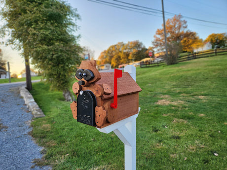 Raccoon Mailbox Amish Handmade, Wooden With metal Box Insert USPS Approved - Made With Yellow Pine Rougher Head