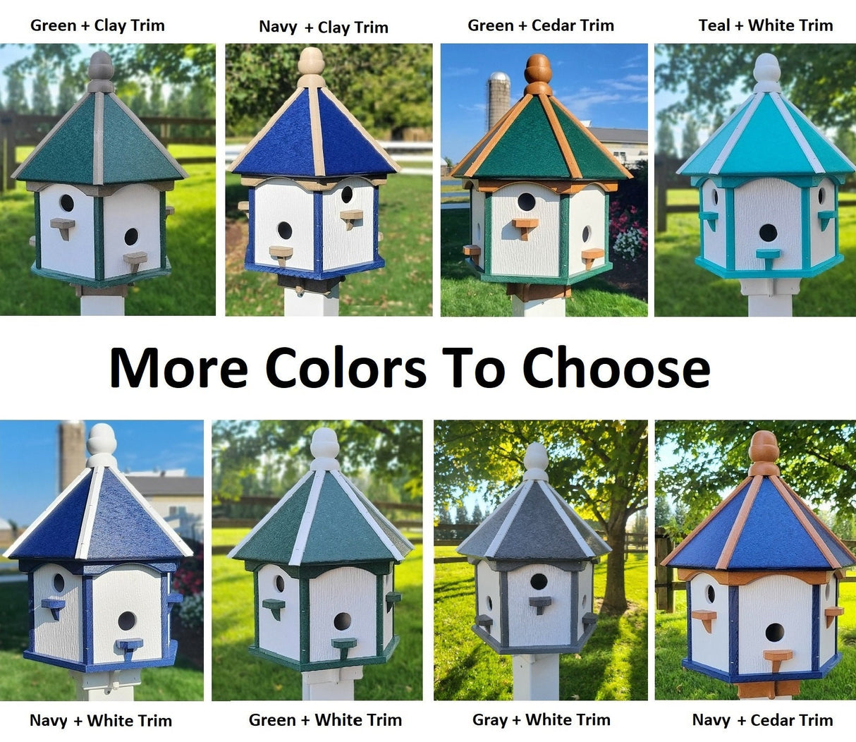 X-Large Bird House - 6 Nesting Compartments - Amish Handmade - Weather Resistant - Made of Poly Lumber - Birdhouse Outdoor