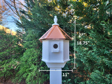 Load image into Gallery viewer, 2 Nesting Compartments Amish Handmade Copper Roof Birdhouse With Individual Perches, Duplex 2 Holes Bluebird Songbird Bird House
