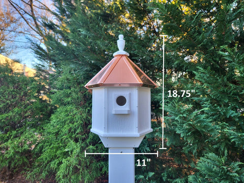 2 Nesting Compartments Amish Handmade Copper Roof Birdhouse With Individual Perches, Duplex 2 Holes Bluebird Songbird Bird House