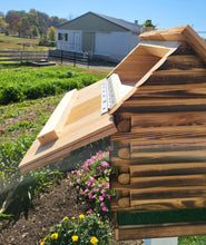 Load image into Gallery viewer, Log Cabin Birdhouse, Amish Handmade, Rustic, 2 Nesting Compartments With Cedar Roof, Yellow Pine, and Stone Chimney
