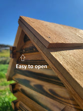 Load image into Gallery viewer, Log Cabin Bird Feeder, Amish Handmade, Cedar Roof, Yellow Pine, and Stone Chimney
