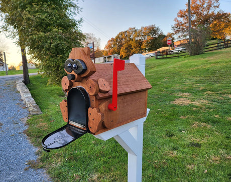 Raccoon Mailbox Amish Handmade, Wooden With metal Box Insert USPS Approved - Made With Yellow Pine Rougher Head