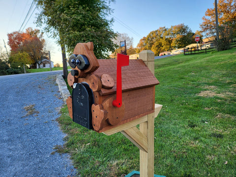Pine Amish Mailbox Raccoon Design With Metal Insert USPS Approved Mailbox Outdoor