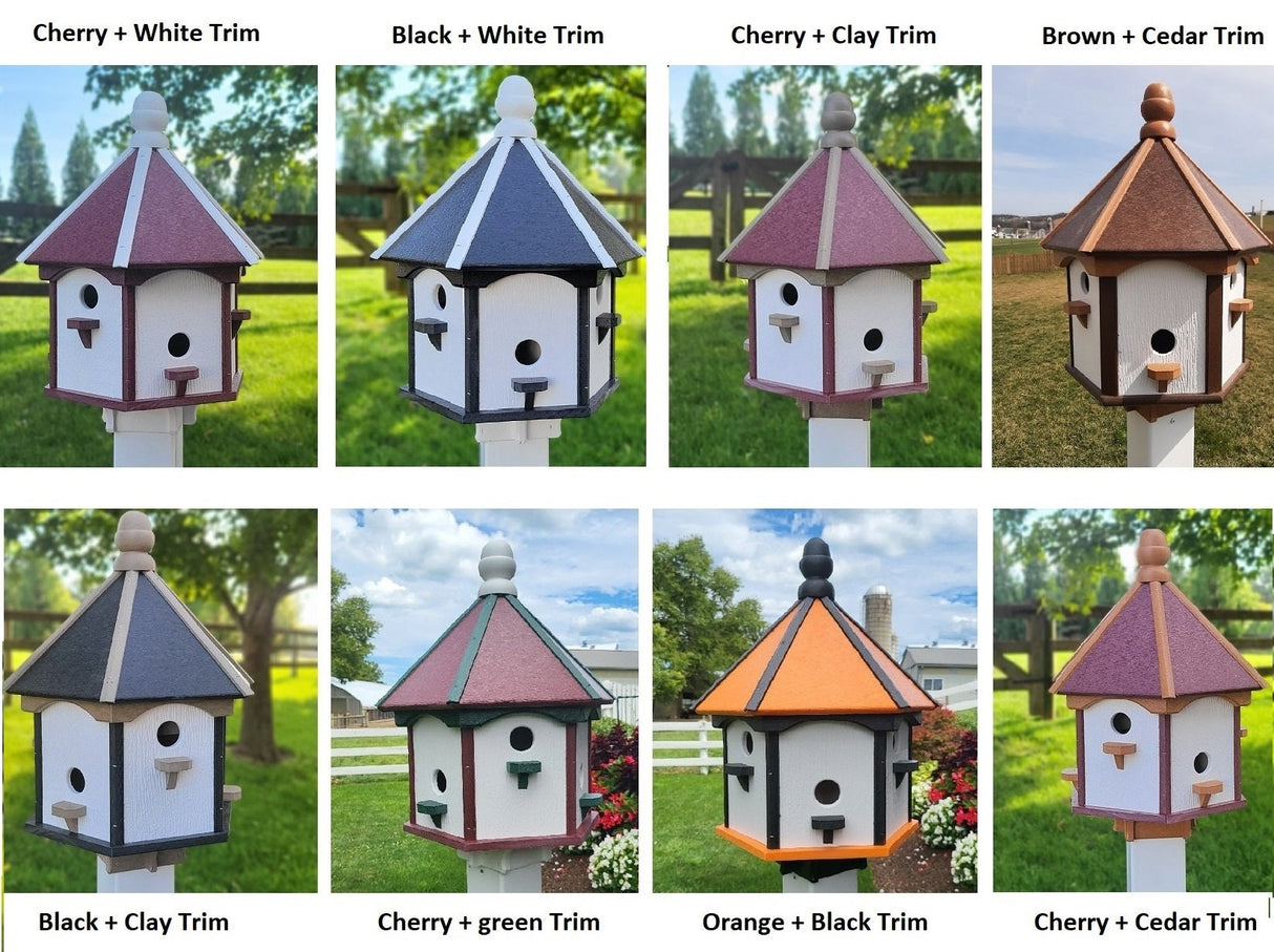 Amish Made Gazebo Birdhouse in Multiple Colors, Large 6 Holes Poly Lumber With 6 Nesting Compartments