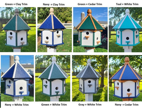 Amish Made Gazebo Birdhouse in Multiple Colors, Large 6 Holes Poly Lumber With 6 Nesting Compartments