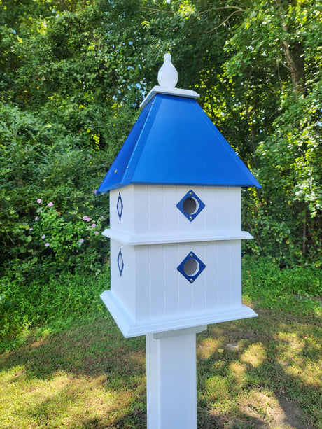 Bird House - 8 Nesting Compartments - Handmade - Large - Metal Predator Guards - Weather Resistant - Pole Not Included - Birdhouse Outdoor