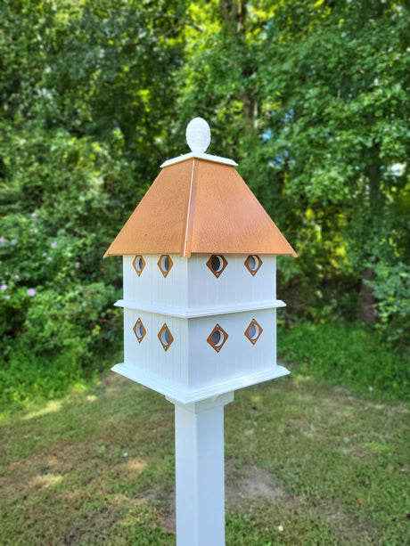 Bird House - X-Large 8 Nesting Compartments - Handmade - Metal Predator Guards - Weather Resistant - Pole Not Included - Birdhouse Outdoor