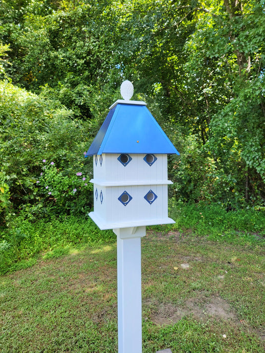 Bird House - X-Large 8 Nesting Compartments - Handmade - Metal Predator Guards - Weather Resistant - Pole Not Included - Birdhouse Outdoor