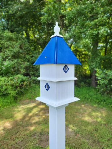 Birdhouse Handmade Vinyl PVC 2 Story With 4 Nesting Compartment, Metal Predator Guards, Choose Your Roof Color, Weather Resistant