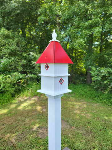 Birdhouse Handmade Vinyl PVC 2 Story With 4 Nesting Compartment, Metal Predator Guards, Choose Your Roof Color, Weather Resistant