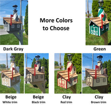 Load image into Gallery viewer, solar mailbox, lighthouse, Lighthouse mailbox, mailbox with lighthouse, unique mailboxes, large mailbox
