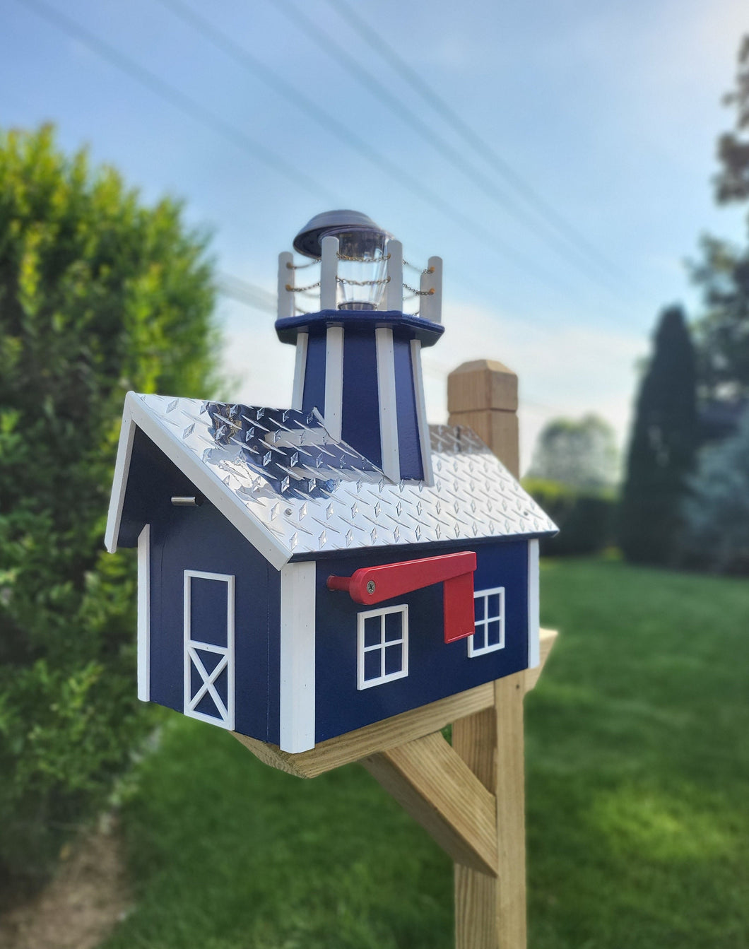 Amish Mailbox With Solar Lighthouse - Wood or Poly Lumber - Handmade Active - Mailboxes