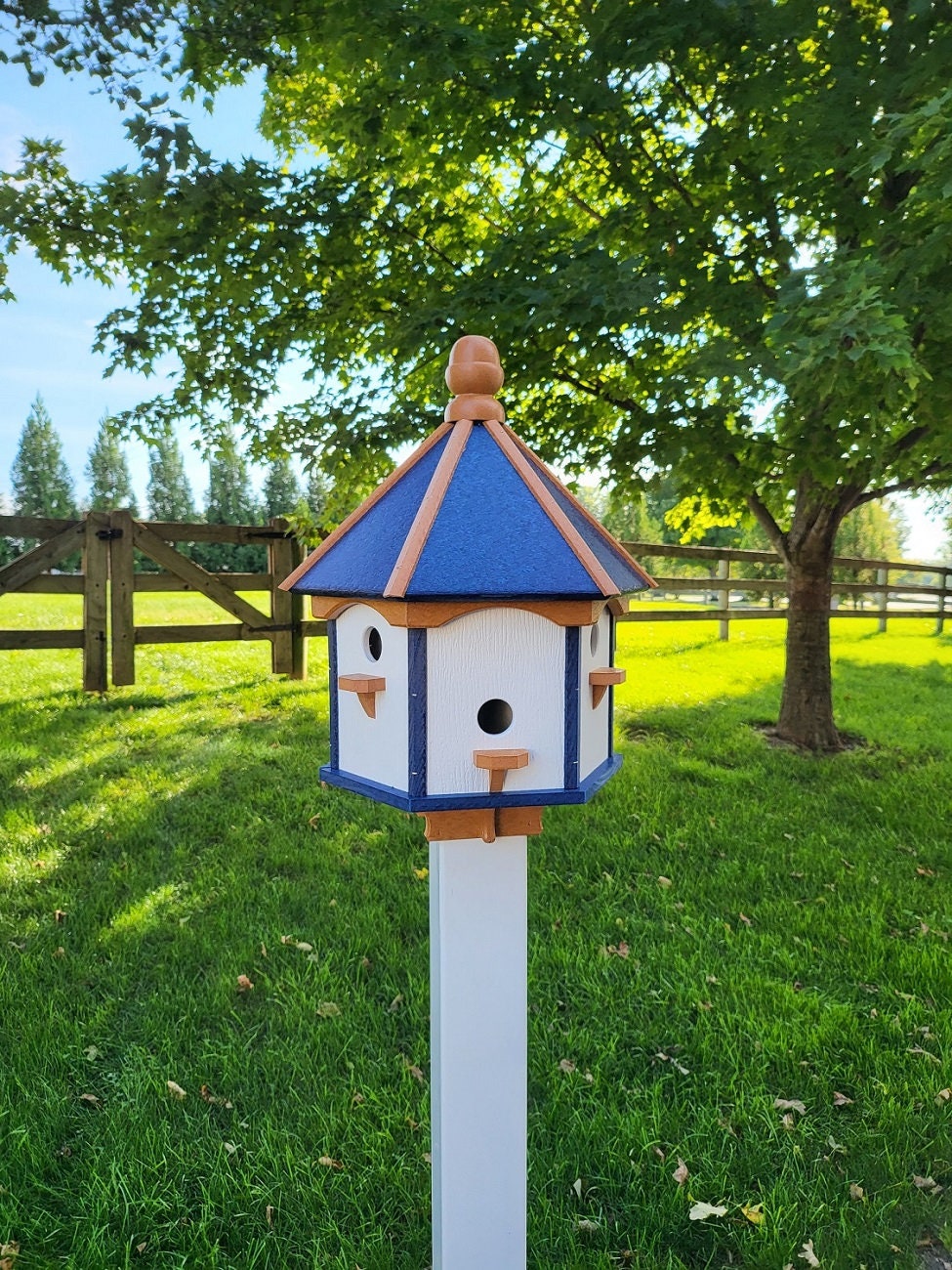 Amish Made Gazebo Birdhouse in Multiple Colors, Large 6 Holes Poly Lumber With 6 Nesting Compartments