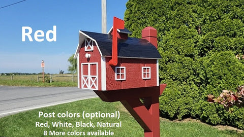 Barn Mailbox Amish Handmade, Dutch Barn Style, Free Shipping, Choose Your Color, Wooden Amish Mailbox With Red Flag Black Roof