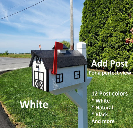 Barn Mailbox Amish Handmade, Dutch Barn Style, Free Shipping, Choose Your Color, Wooden Amish Mailbox With Red Flag Black Roof