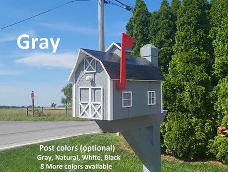 Barn Mailbox Amish Handmade, Dutch Barn Style, Free Shipping, Choose Your Color, Wooden Amish Mailbox With Red Flag Black Roof