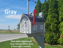 Load image into Gallery viewer, Barn Mailbox Amish Handmade, Dutch Barn Style, Free Shipping, Choose Your Color, Wooden Amish Mailbox With Red Flag Black Roof
