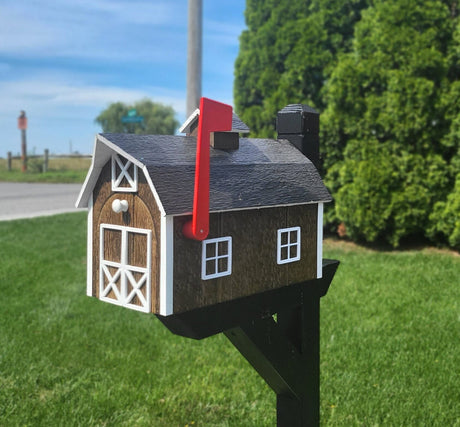 Dutch Amish Mailbox Handmade Wooden, Choose Your Color, Amish Made Mailbox With Red Flag and Black Roof - Dutch Barn