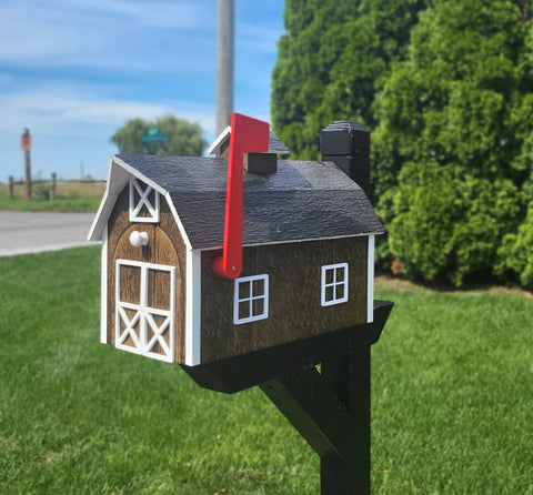 Dutch Amish Mailbox Handmade Wooden, Choose Your Color, Amish Made Mailbox With Red Flag and Black Roof