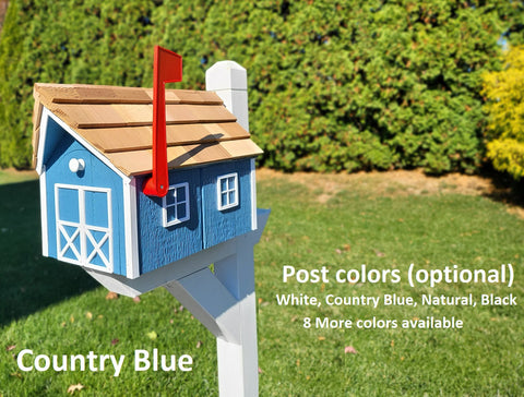 Amish Mailbox - Handmade - Free Shipping - Wooden - Tall Prominent Sturdy Flag - Cedar Shake Shingles - Amish Outdoor Mailbox Color Options