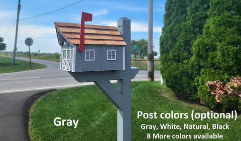 Amish Mailbox - Handmade - Free Shipping - Wooden - Tall Prominent Sturdy Flag - Cedar Shake Shingles - Amish Outdoor Mailbox Color Options