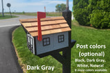 Amish Mailbox Gray - Handmade - Wooden - Barn Style - Gray - With a Tall Prominent Sturdy Flag - With Cedar Shake Shingles Roof - Barn Mailboxes Wood