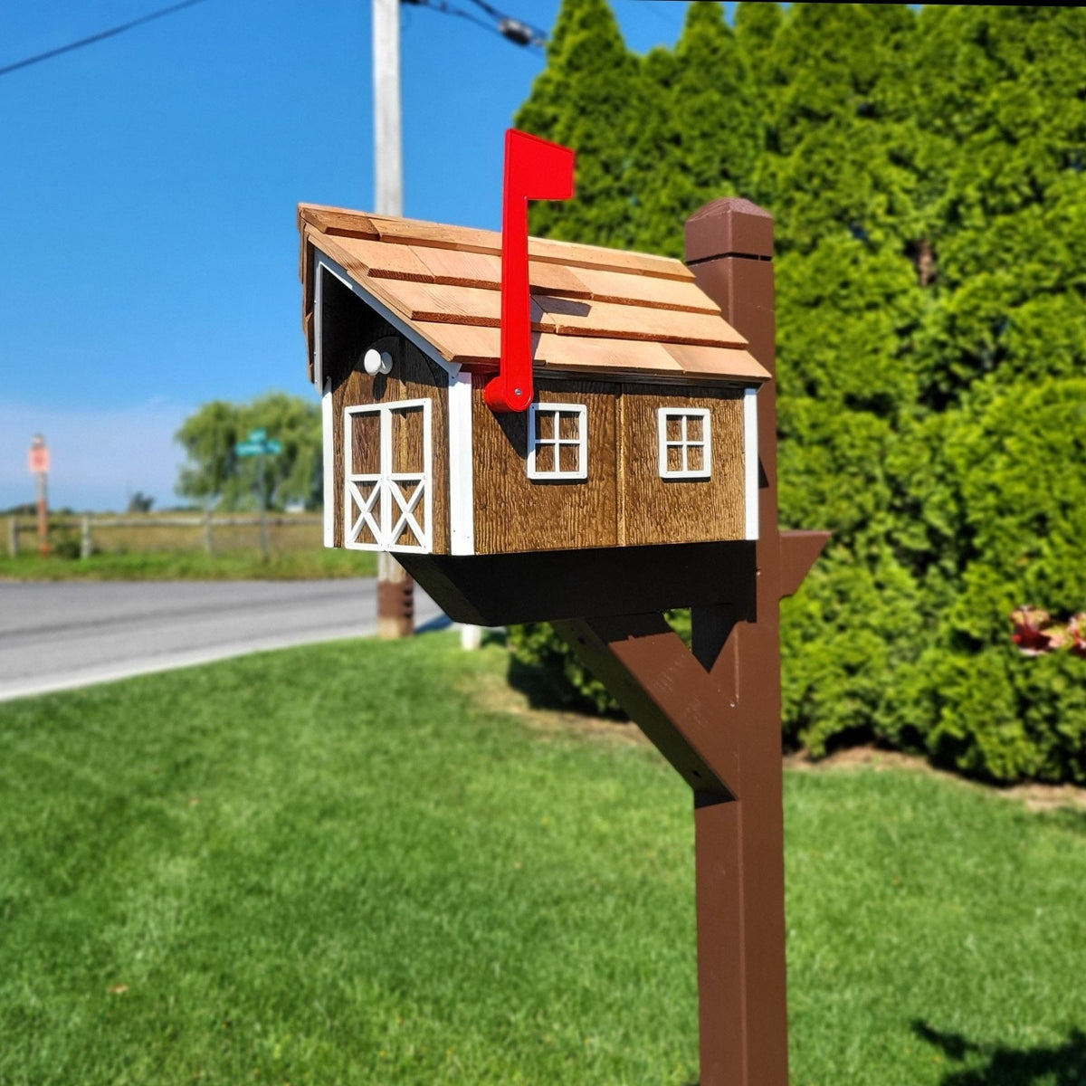 Amish Chestnut Mailbox - Handmade - Barn Style - Wooden - With a Tall ...