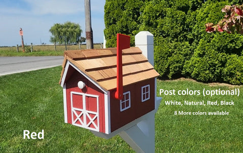 Dark Gray Mailbox - Amish Handmade - Wooden - Barn - Style - With Tall Prominent Sturdy Flag- Cedar Shake Shingles Roof - Mailbox - Outdoor
